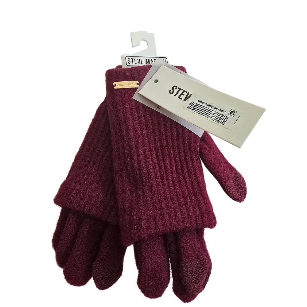 Steve Madden Burgundy Ribbed Knit Tech Touch Gloves NWT Wine Red